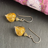 Murano Gold Foil Heart Earrings in Sterling Silver