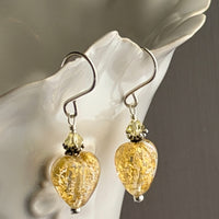 Murano Gold Foil Heart Earrings in Sterling Silver