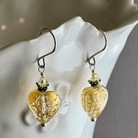 Murano Gold Foil Heart Earrings in Sterling Silver