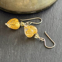 Murano Gold Foil Heart Earrings in Sterling Silver