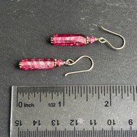 Murano  Glass Long Silver Foil and Pink Glass Earrings in Sterling Silver