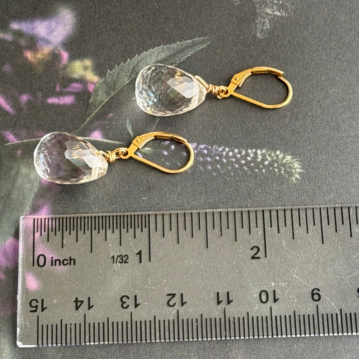 Large Crystal Quartz Briollet Earrings in Gold Fill