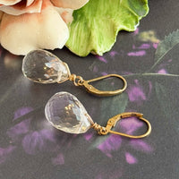 Large Crystal Quartz Briollet Earrings in Gold Fill