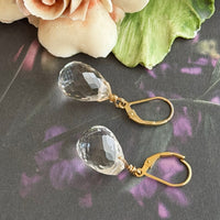 Large Crystal Quartz Briollet Earrings in Gold Fill