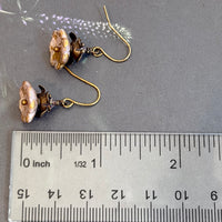 Short Light Mauve Czech Glass Flower Earrings in Brass