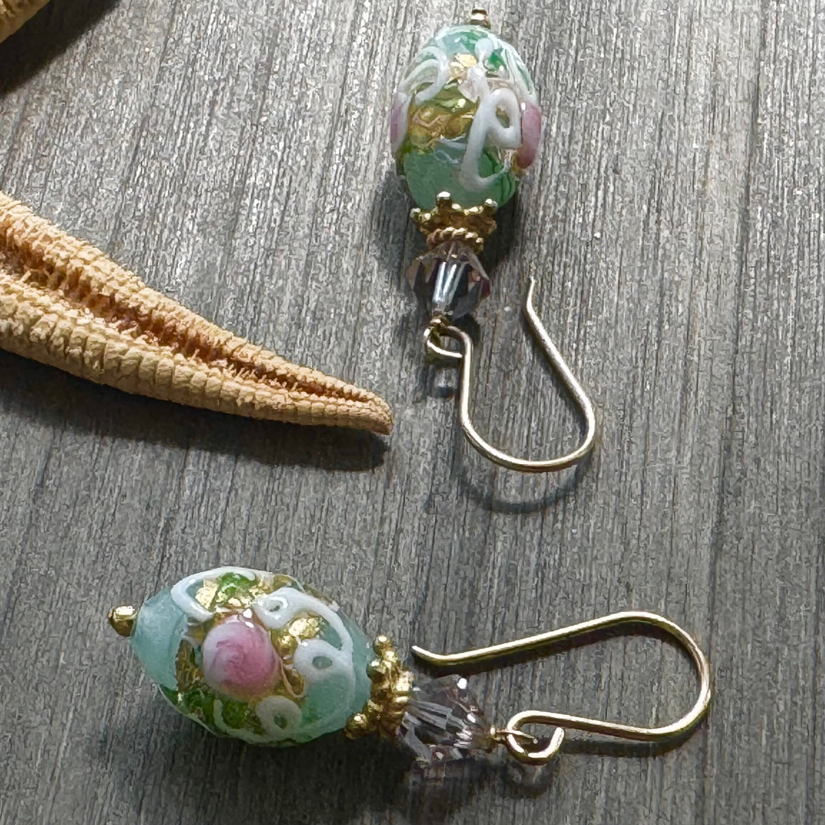 Seafoam Green Wedding Cake Earrings in 14K Gold Fill