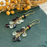 Garnet and White Topaz Briollet Dangle Earrings in 14K Gold Fill