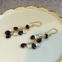 Garnet and White Topaz Briollet Dangle Earrings in 14K Gold Fill