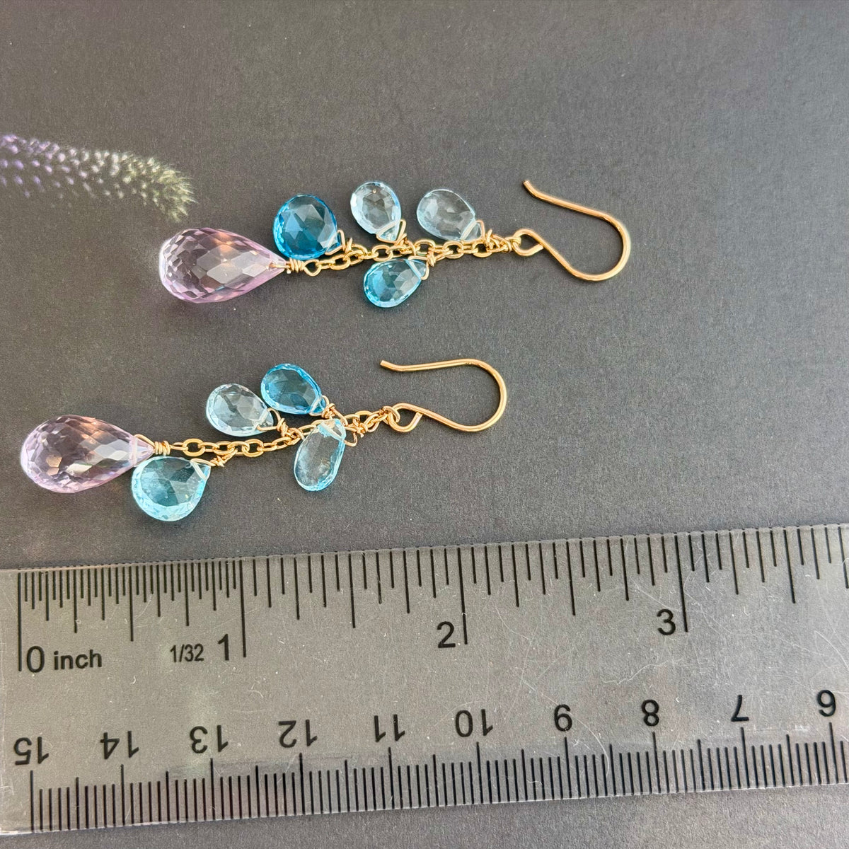 Swiss Blue Topaz and Pink Amethyst Earrings in 14K Gold Fill