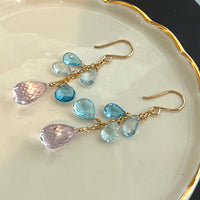 Swiss Blue Topaz and Pink Amethyst Earrings in 14K Gold Fill