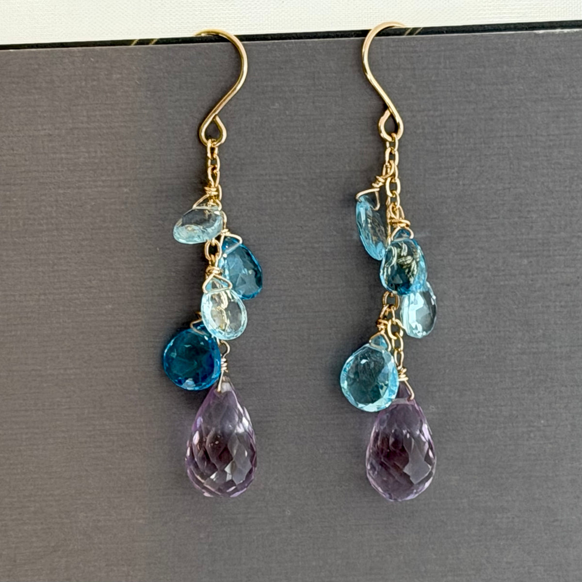 Swiss Blue Topaz and Pink Amethyst Earrings in 14K Gold Fill