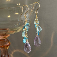 Swiss Blue Topaz and Pink Amethyst Earrings in 14K Gold Fill