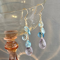 Swiss Blue Topaz and Pink Amethyst Earrings in 14K Gold Fill