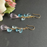 Swiss Blue Topaz and Pink Amethyst Earrings in 14K Gold Fill