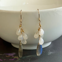 Large Labradorite and White Moonstone Earrings in 14K Gold Fill