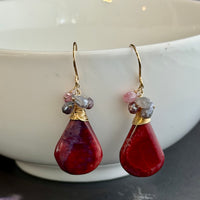 Large Red Jasper and Spinel Earrings in 14K Gold Fill