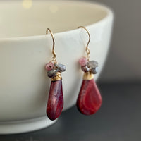 Large Red Jasper and Spinel Earrings in 14K Gold Fill