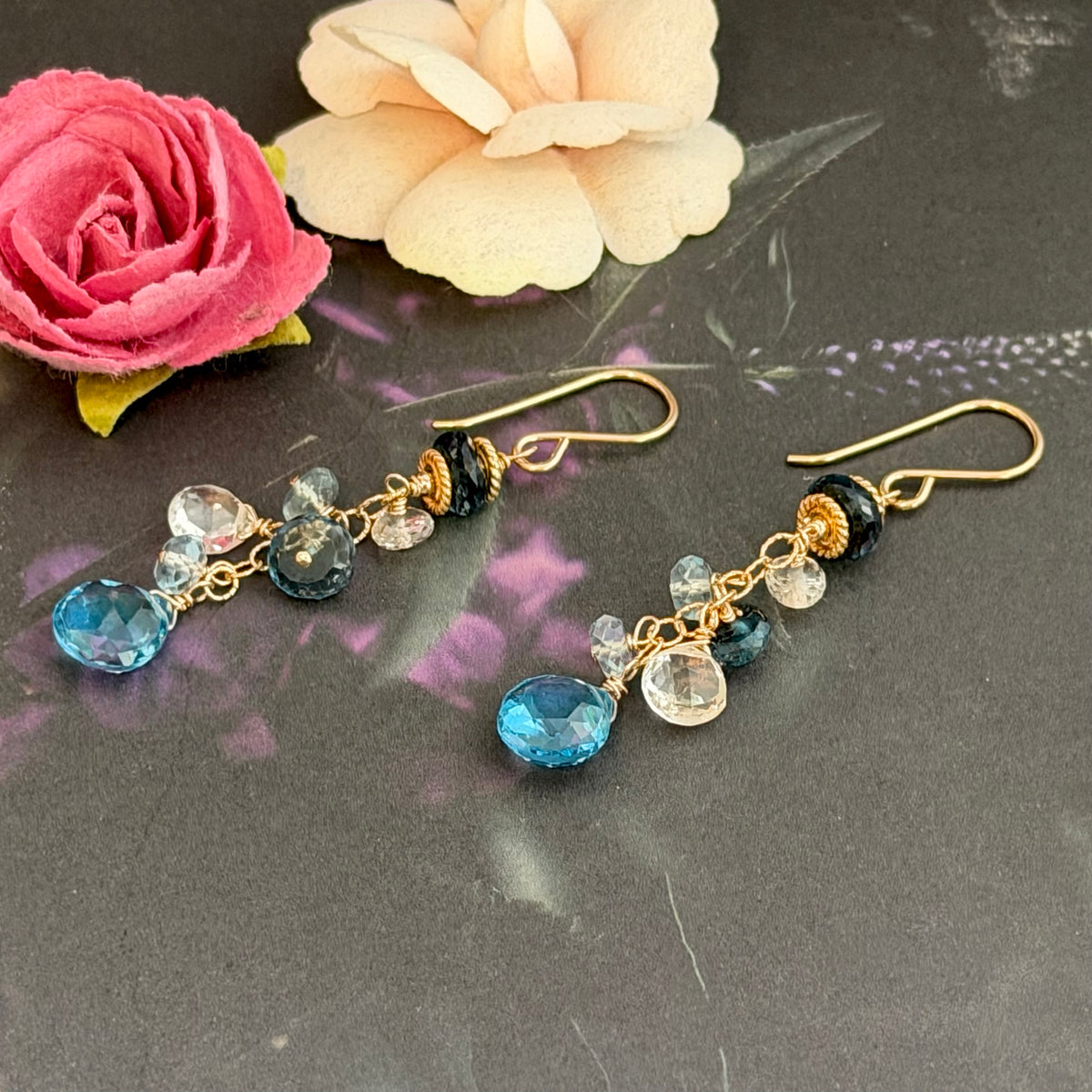 Swiss Blue and London Blue Topaz Earrings in 14K Gold Fill