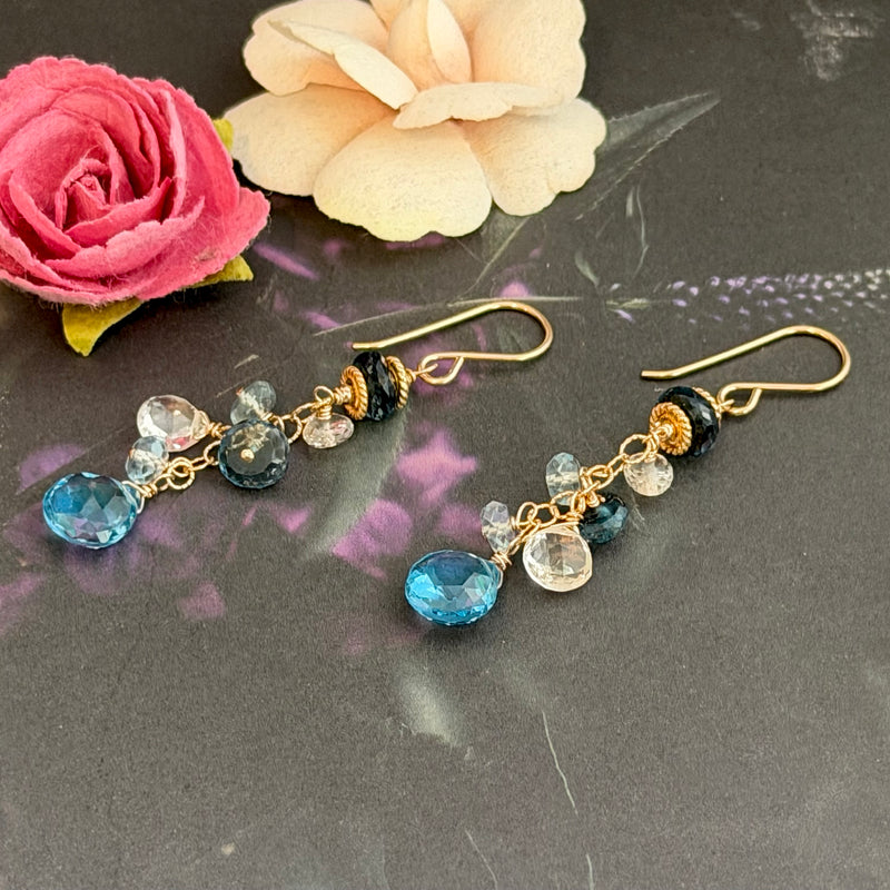 Swiss Blue and London Blue Topaz Earrings in 14K Gold Fill