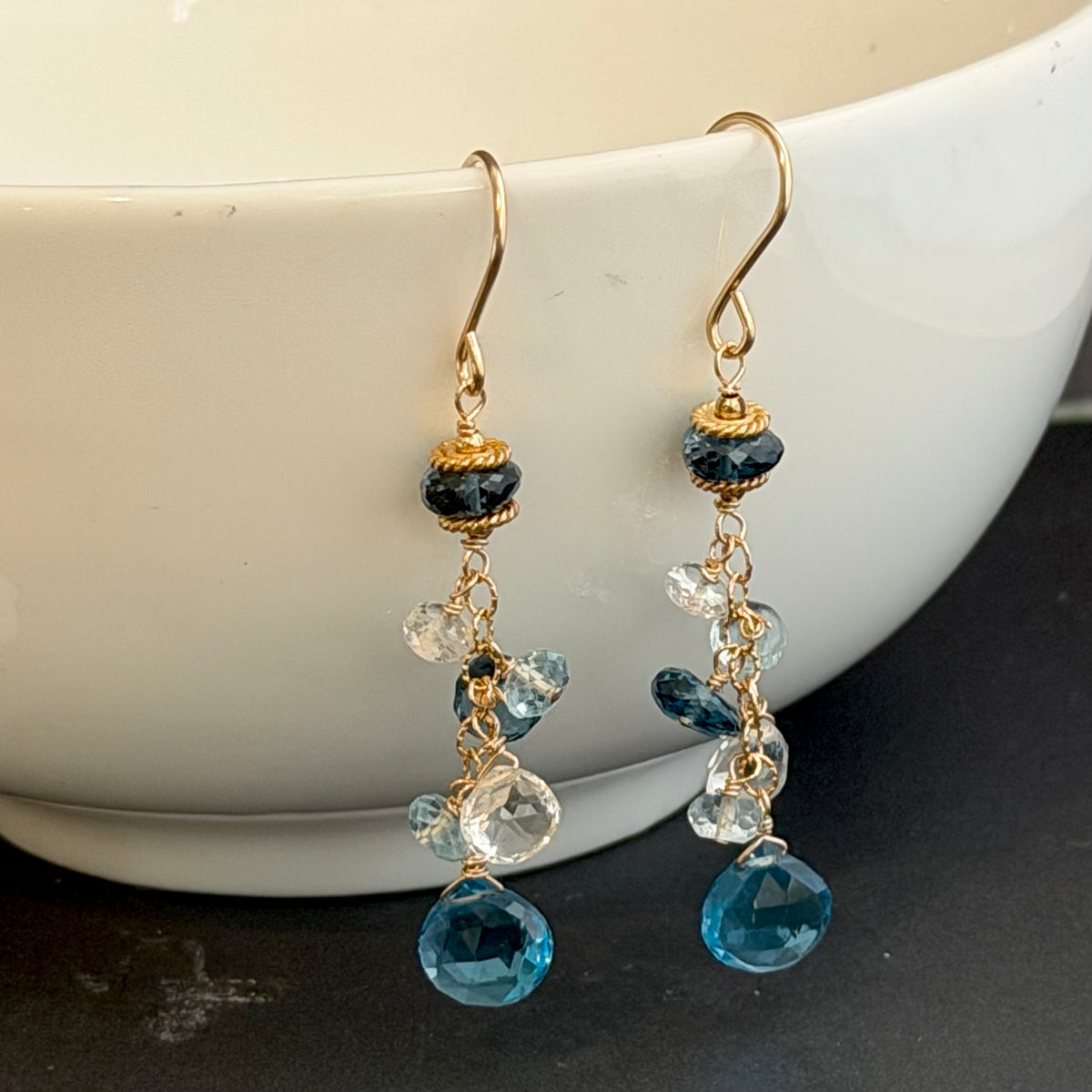 Swiss Blue and London Blue Topaz Earrings in 14K Gold Fill