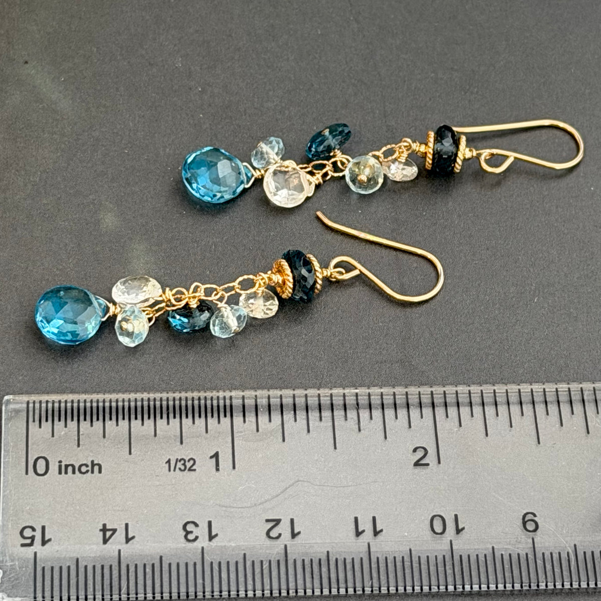 Swiss Blue and London Blue Topaz Earrings in 14K Gold Fill