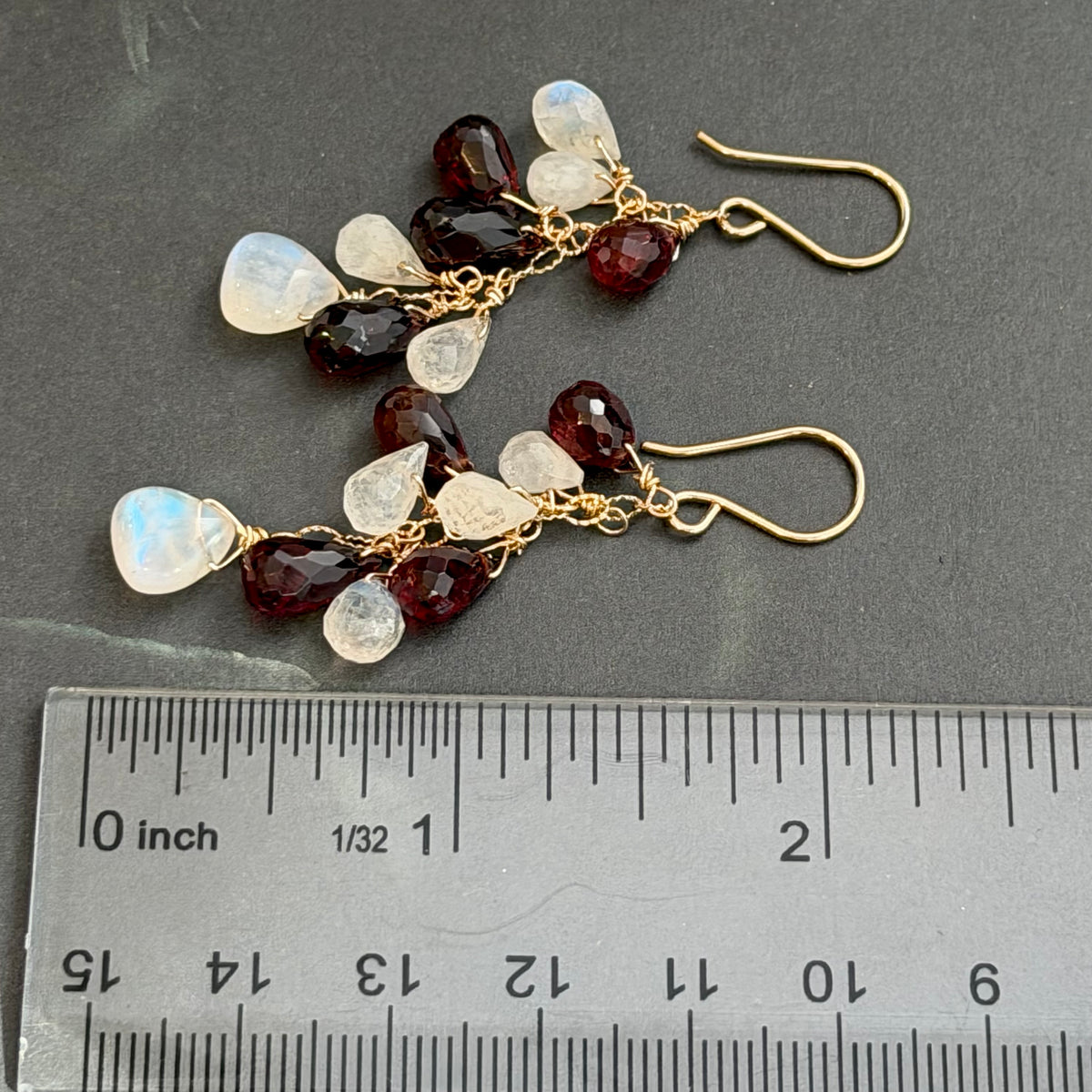 Garnet and Moonstone Dangle Earrings in 14K Gold Fill