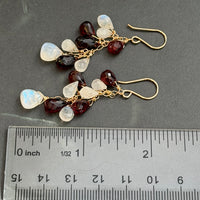 Garnet and Moonstone Dangle Earrings in 14K Gold Fill