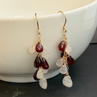 Garnet and Moonstone Dangle Earrings in 14K Gold Fill