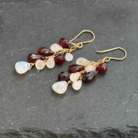 Garnet and Moonstone Dangle Earrings in 14K Gold Fill