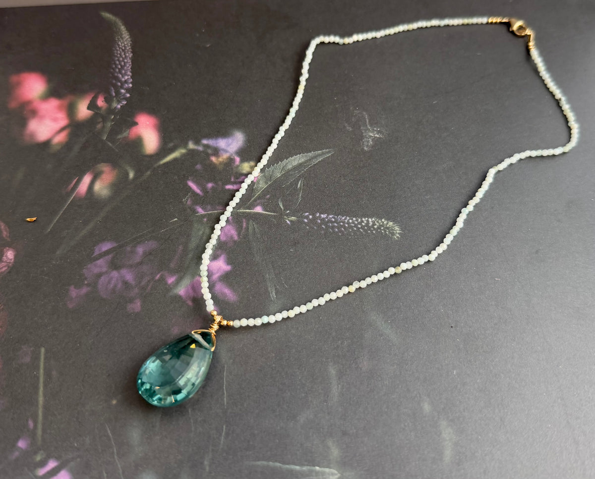 Huge Swiss Blue Topaz Pendant and Amazonite Necklace