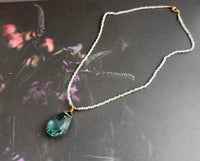 Huge Swiss Blue Topaz Pendant and Amazonite Necklace