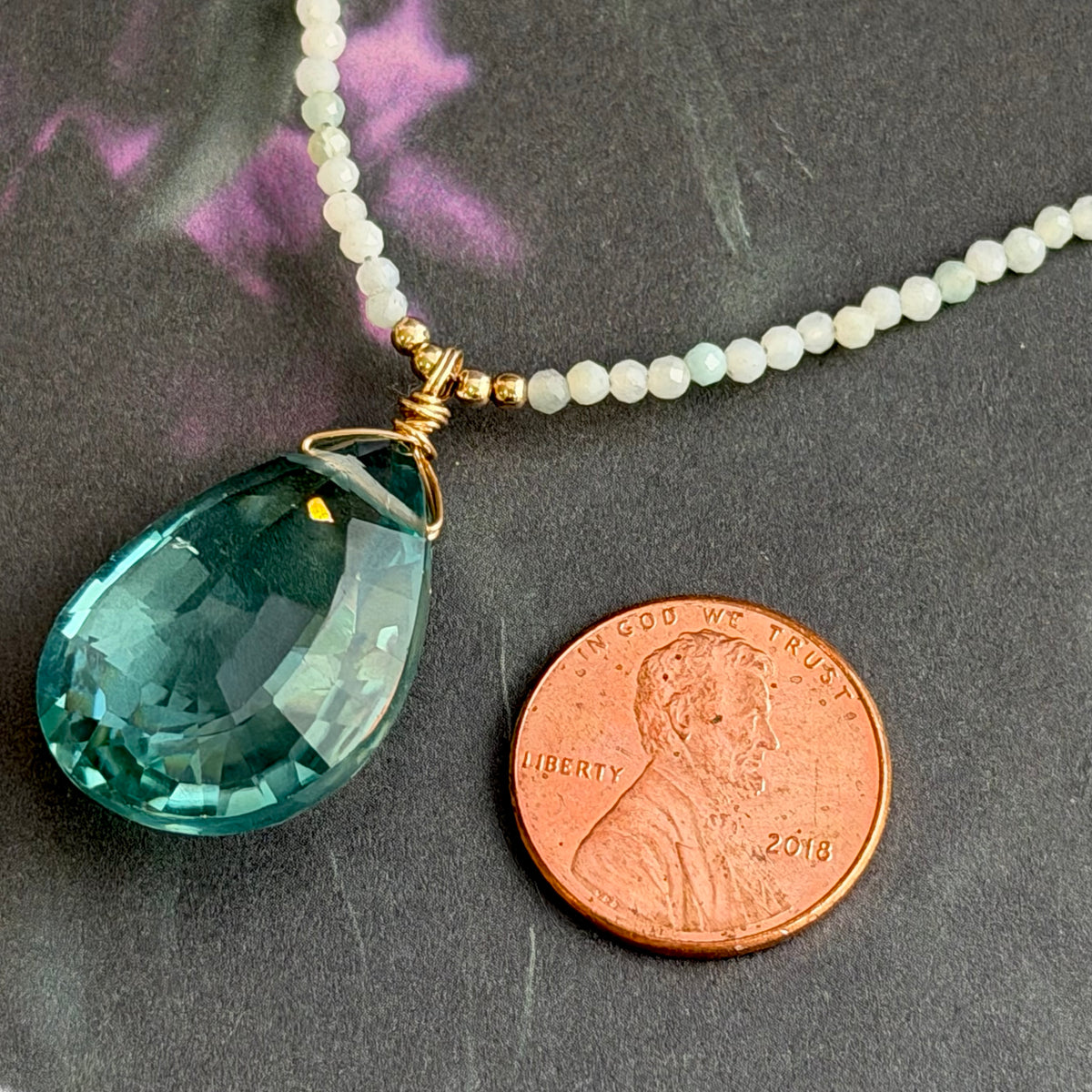Huge Swiss Blue Topaz Pendant and Amazonite Necklace
