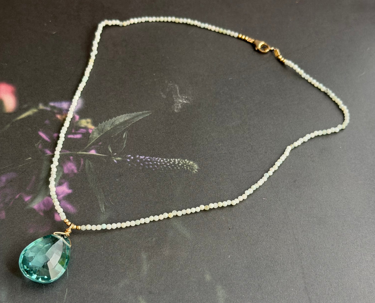 Huge Swiss Blue Topaz Pendant and Amazonite Necklace