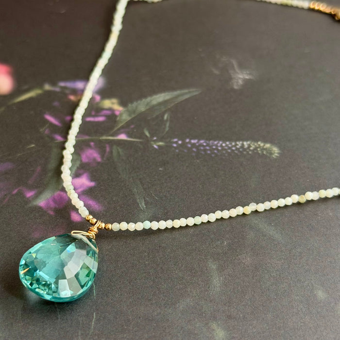 Huge Swiss Blue Topaz Pendant and Amazonite Necklace