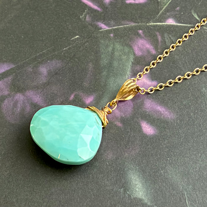 Turquoise Pendant Necklace on 14K Gold Fill Chain