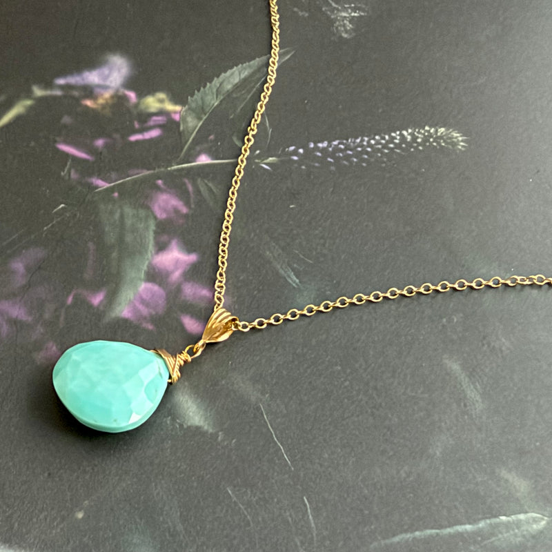 Turquoise Pendant Necklace on 14K Gold Fill Chain