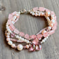 Pink Four-Strand Multi Gem and Freshwater Pearl Bracelet in Sterling Silver