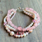 Pink Four-Strand Multi Gem and Freshwater Pearl Bracelet in Sterling Silver