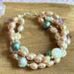 Pink and Grey Three-Strand Freshwater Pearl Bracelet in Sterling Silver