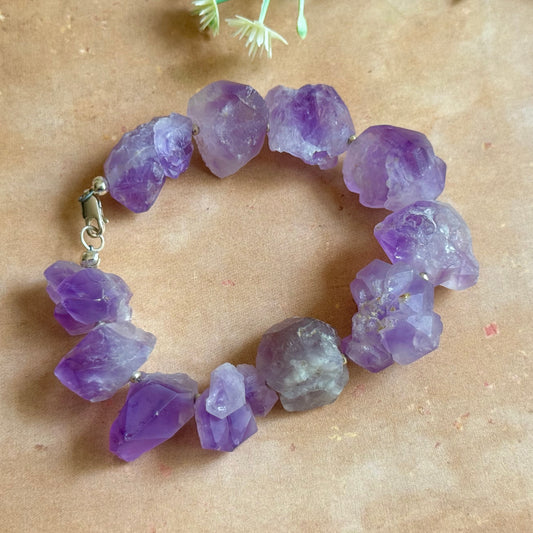 Raw Amethyst Nugget Bracelet in Sterling Silver