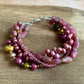 4-Strand Pink Tourmaline and Freshwater Pearl Bracelet in Sterling Silver