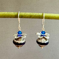 Czech Glass Purple and Silver Metallic Saturn Earrings in Sterling Silver