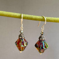 Czech Large Amber Bicone Earrings in Sterling Silver