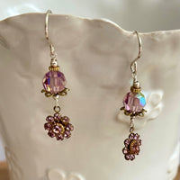 Vintage Light Pink Swarovski Crystal Drop Earrings