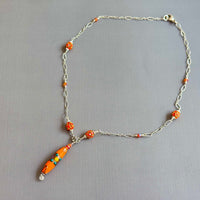 Czech Orange Lampwork Glass Focal Necklace in Sterling Silver