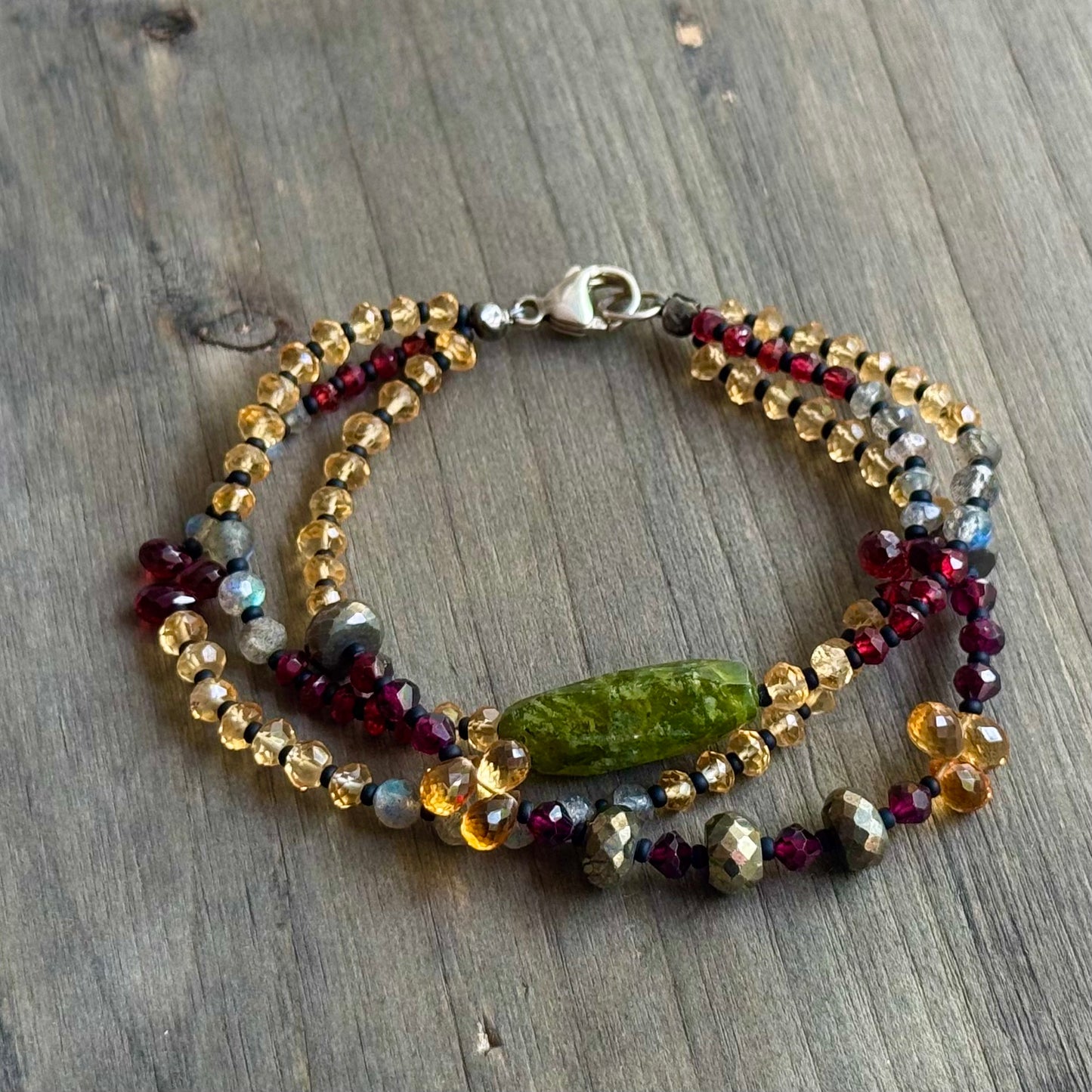 Three Strand Multi Gemstone Bracelet