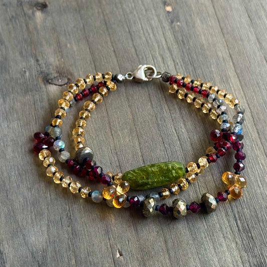 Three Strand Multi Gemstone Bracelet