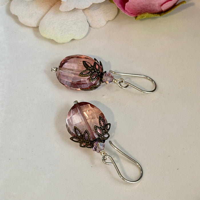 Vintage Mystic Pink Quartz Earrings in Sterling Silver