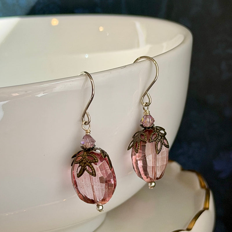 Vintage Mystic Pink Quartz Earrings in Sterling Silver