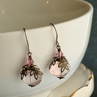 Vintage Rose Quartz Nugget Earrings in Sterling Silver